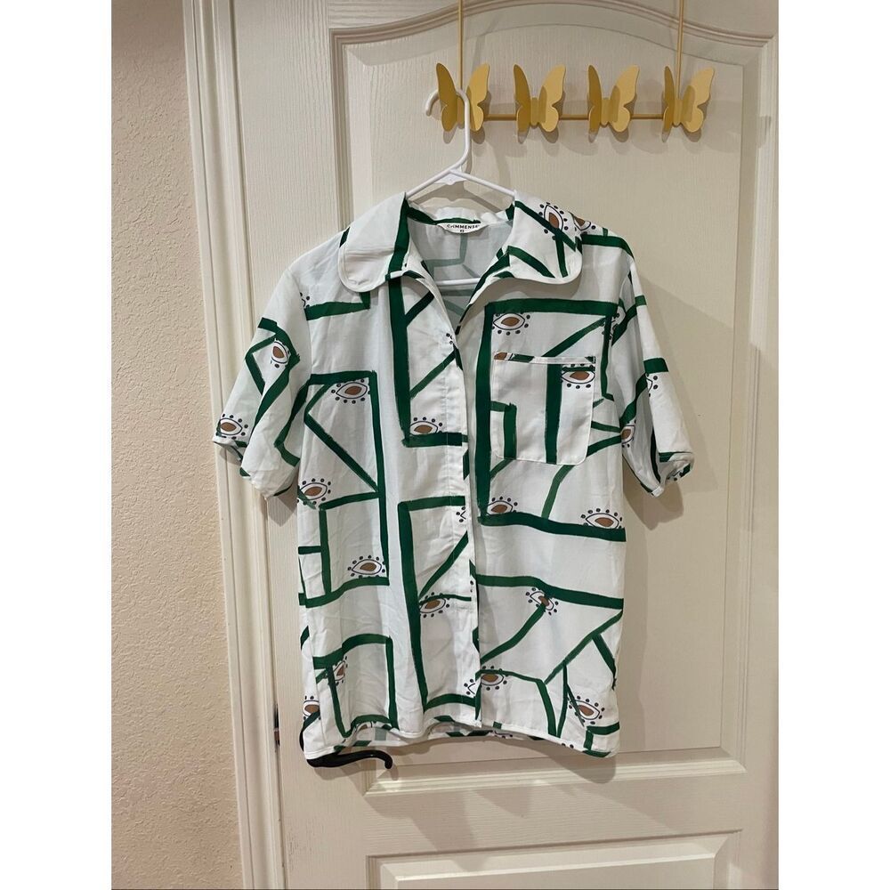 Commense Printed short sleeve button down blouse size xs - Picture 2 of 7